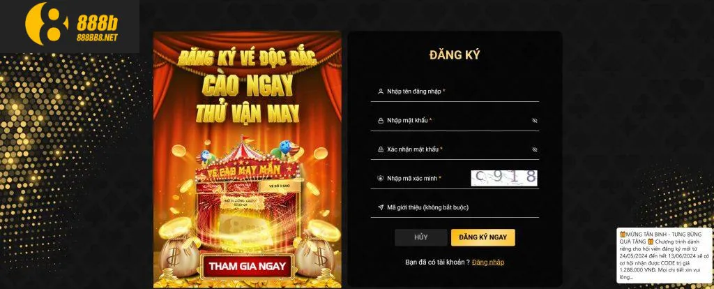 Người chơi game Casino của 888B cần đăng ký tài khoản